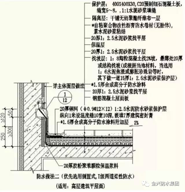 (优先选用倒置式,Ι级两道柔性防水,适用:高层建筑平屋面)