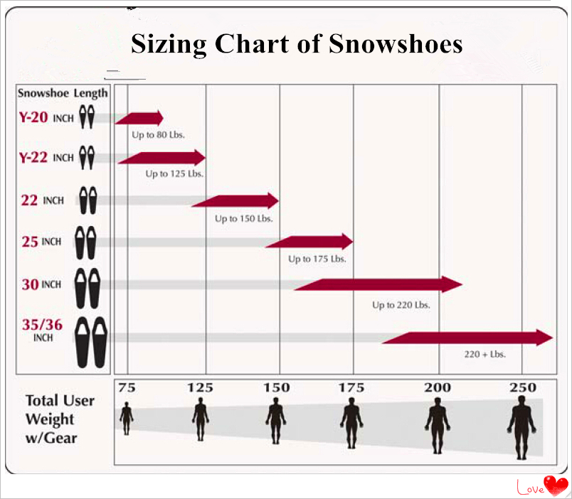 Snowshoe Size Weight Chart