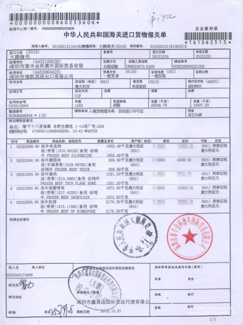 企业荣誉-海关进口货物报关单