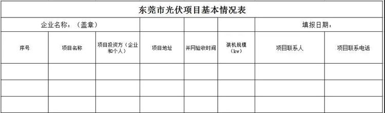 东莞市光伏项目基本情况表