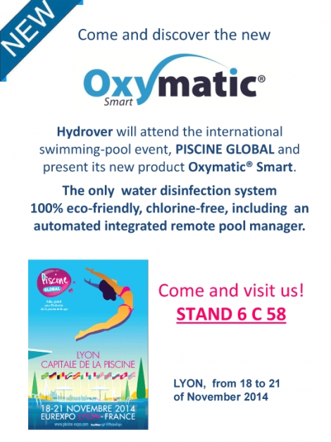 Hydrover estará presente en el evento internacional PISCINE GLOBAL, con su nuevo producto Oxymatic® Smart.